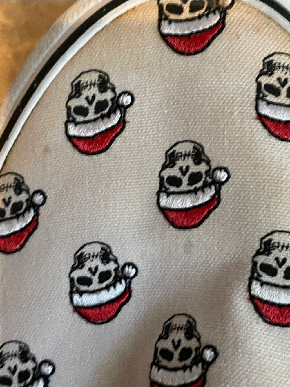 Vans Slip-On Loafers in White, Black, and Red with Skull Print - Picture 12 of 15